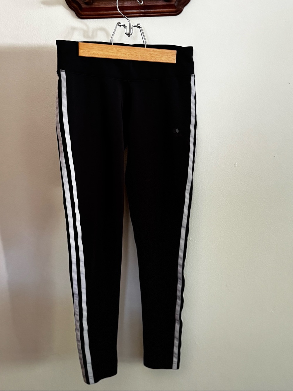 Black Crop Track Leggings with White Side Stripes